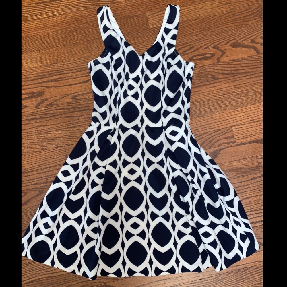 Aqua (Bloomingdales) Navy & White Skater Dress